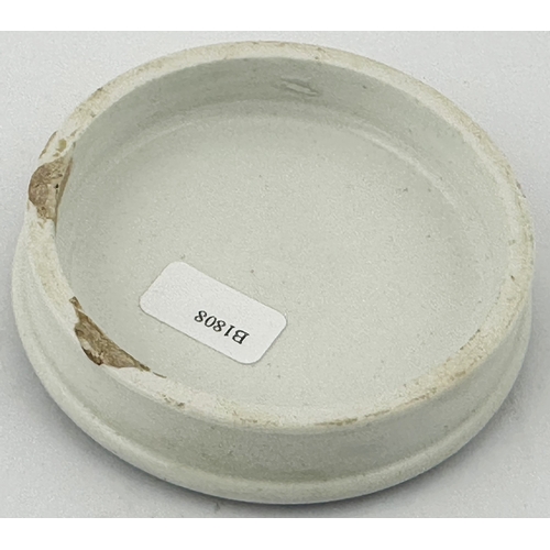 498 - WRINEHILL OINTMENT POT LID. (APL p60, 28a) 2.7ins diam. Light black transfer. JOHNSONS CELEBRATED OI... 