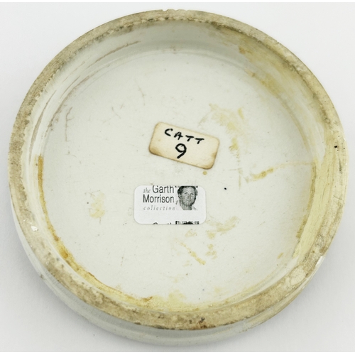 507 - DEVONPORT POT LID. (APL p86, 53) 3.3ins diam. Black transfer with a very decorative border surroundi... 