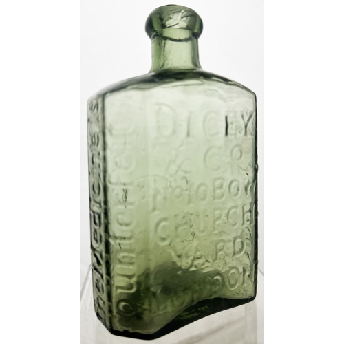 511 - DAFFYS ELIXIR BOTTLE. 5ins tall. Superb light olive green glass, Classic rectangular cross section, ... 