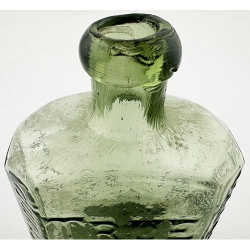 511 - DAFFYS ELIXIR BOTTLE. 5ins tall. Superb light olive green glass, Classic rectangular cross section, ... 