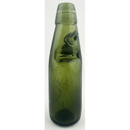 533 - NEWBURY CODD BOTTLE. 7.5ins tall. Dark green glass, two neck retaining lugs. Very heavily embossed t... 