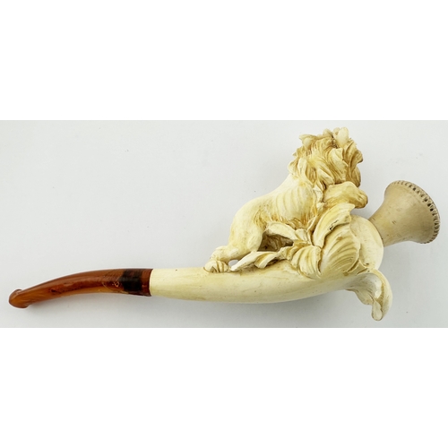 540 - LION FIGURAL MEERSCHAUM PIPE BOWL. 5.1ins long. A very impressive full lion figural pipe in original... 