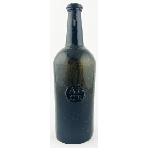 546 - ALL SOULS COMMON ROOM OXFORD SEALED WINE BOTTLE. 11.2ins. Heavy three part mould, crude, early wine ... 