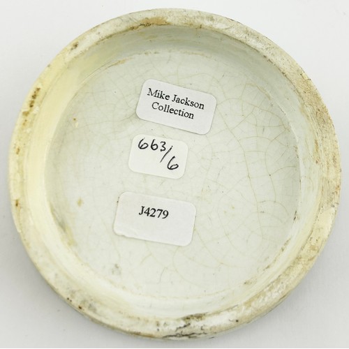 509 - BRADFORD OINTMENT POT LID. (APL p663, 6) 3ins diam. Black transfer, several solid outer borders. A. ... 