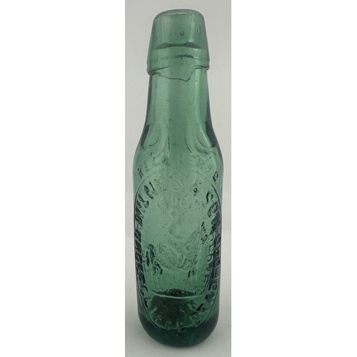 401 - BRADFORD PREMIER PATENT CODD BOTTLE. 7.5ins tall. A very dark aqua glass, veering toward turquoise -... 