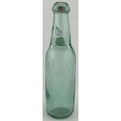 402 - BROMSGROVE CODDS PATENT BOTTLE. 9ins tall. Aqua, long neck, original rubber neck stopper, embossed C... 