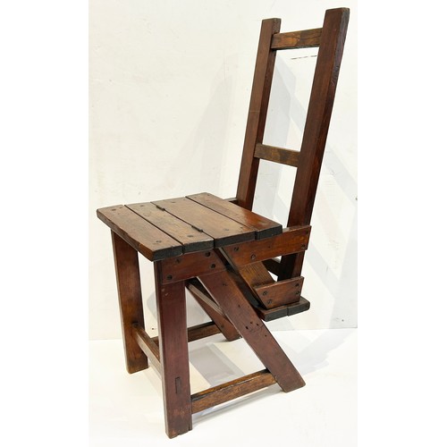 169 - SHOP KEEPER CHAIR/ LADDERS. 35ins tall. Dark wood, period foldable chair & ladder unit. Really usefu... 