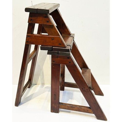 169 - SHOP KEEPER CHAIR/ LADDERS. 35ins tall. Dark wood, period foldable chair & ladder unit. Really usefu... 