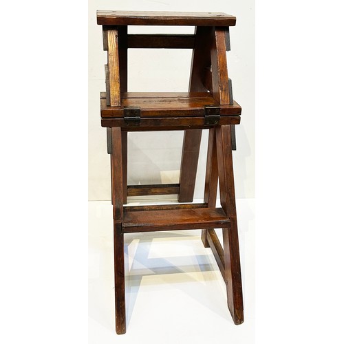 169 - SHOP KEEPER CHAIR/ LADDERS. 35ins tall. Dark wood, period foldable chair & ladder unit. Really usefu... 