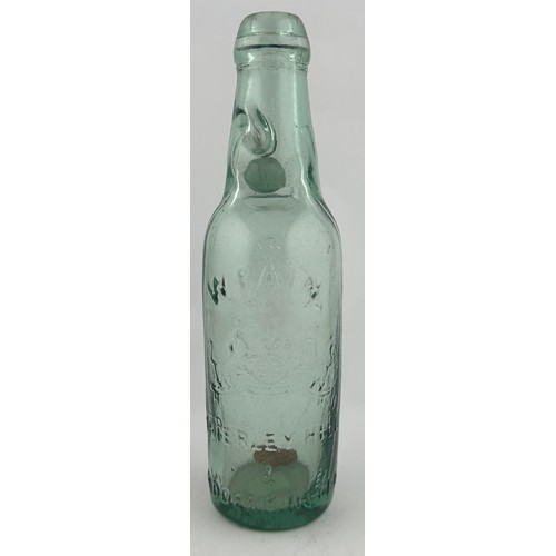 404 - KIDDERMINSTER CODDS PATENT BOTTLE. 9ins tall. Aqua, embossed. W PAIN/ BRIERLEY HILL/ &/ KIDDERMINSTE... 