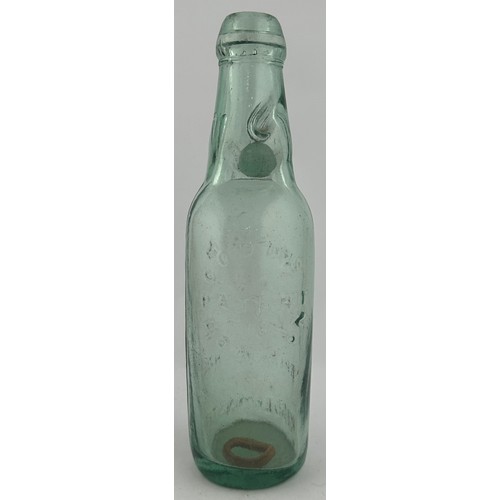 404 - KIDDERMINSTER CODDS PATENT BOTTLE. 9ins tall. Aqua, embossed. W PAIN/ BRIERLEY HILL/ &/ KIDDERMINSTE... 