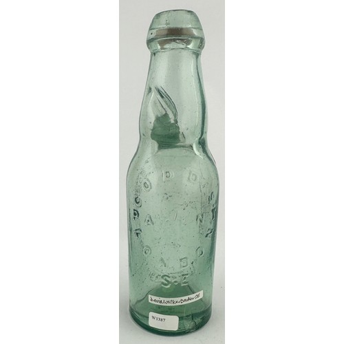 405 - SOUTH YORKSHIRE CODDS PATENT 4 BOTTLE. 7ins tall. Aqua, original rubber neck stopper. Embossed THE S... 