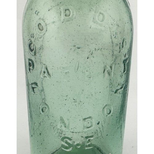 405 - SOUTH YORKSHIRE CODDS PATENT 4 BOTTLE. 7ins tall. Aqua, original rubber neck stopper. Embossed THE S... 