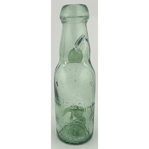 400 - HUDDERSFIELD CODDS PATENT 4 BOTTLE. 7ins tall. Aqua glass., thick blobby lip, wonderful flat/ square... 