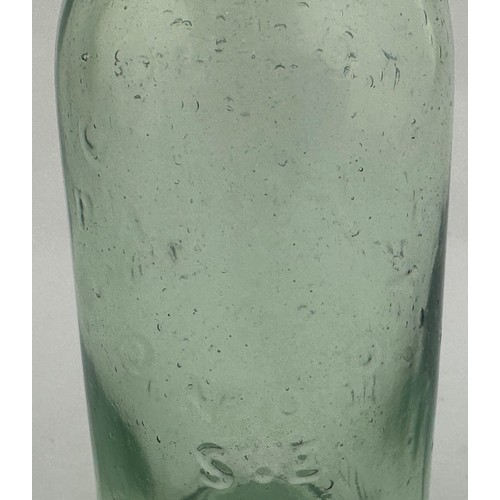 400 - HUDDERSFIELD CODDS PATENT 4 BOTTLE. 7ins tall. Aqua glass., thick blobby lip, wonderful flat/ square... 