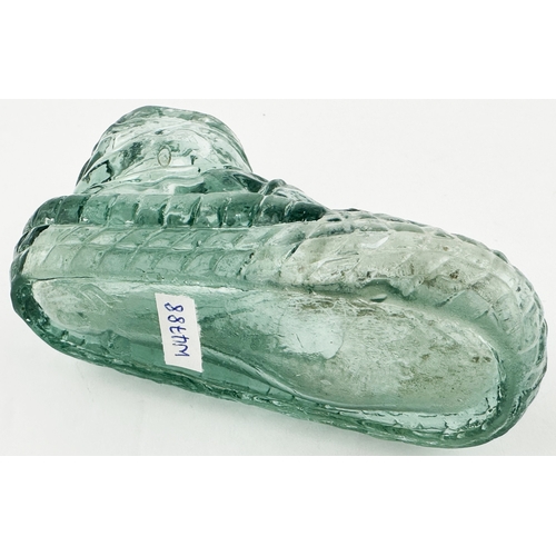 29 - RUSSIAN SHOE INK BOTTLE. (Inks book p317, S16.14). 2ins tall. Clear glass, sheared lip detailed shoe... 
