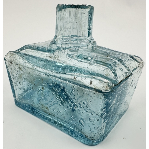 33 - HYDE LONDON INK BOTTLE. (Ink book p179, H36.11-14). 2.25ins tall. Light blue glass, sheared lip, rec... 