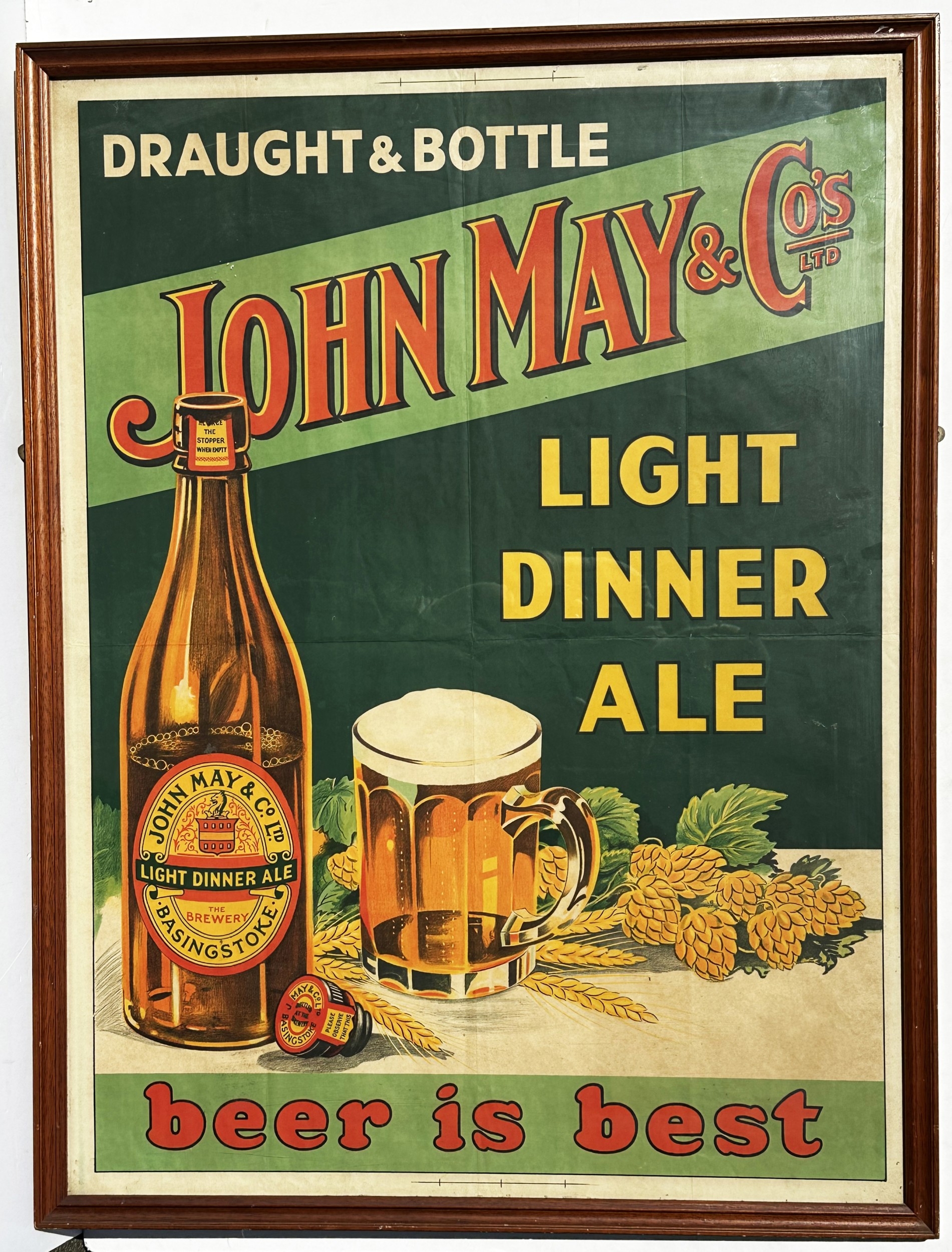 BASINGSTOKE JOHN MAY & CO LTD LIGHT DINNER ALE FRAMED POSTER. 42 x ...