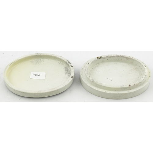 60 - LONDON TOOTH PASTE POT LID WITH BASE. (APL p299, 20a) 3.25ins x 2.25ins diam. Oval shape black trans... 