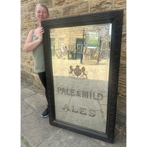100 - CAMPBELL & CO PALE & MILD ALES FRAMED MIRROR. 34.73 x 54.25ins. Multi coloured coat of arms to centr... 