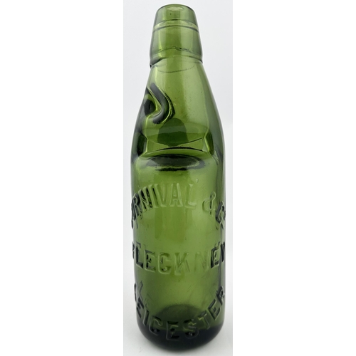 105 - FURNIVAL & CO FLECKNEY LEICESTER GREEN GLASS CODD BOTTLE. 8.9ins tall, 10oz capacity, dark green gla... 