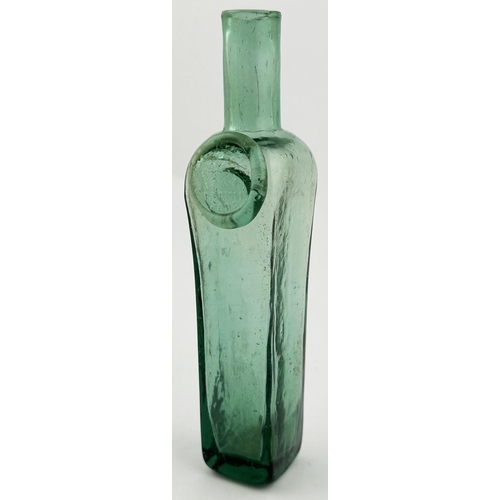 109 - MINIATURE ZARA SEAL BOTTLE.5.3ins tall. Delightful turquoise-aqua familiar square bodied glass tolle... 