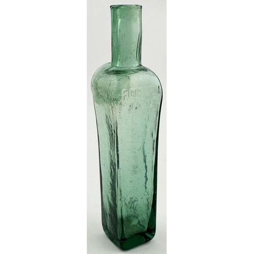 109 - MINIATURE ZARA SEAL BOTTLE.5.3ins tall. Delightful turquoise-aqua familiar square bodied glass tolle... 