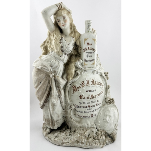 112 - MRS S A ALLENS WORLDS HAIR RESTORER SHOP ADVERTISING FIGURE. 21.5ins tall. Large well modelled, part... 