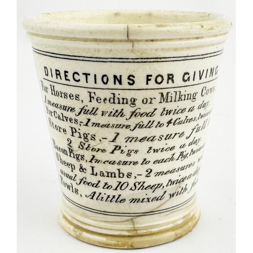 116 - SELLORS COVENTRY CATTLE SPICE MEASURING BEAKER. 3.2ins tall. Tapering inwards to bottom, handless be... 