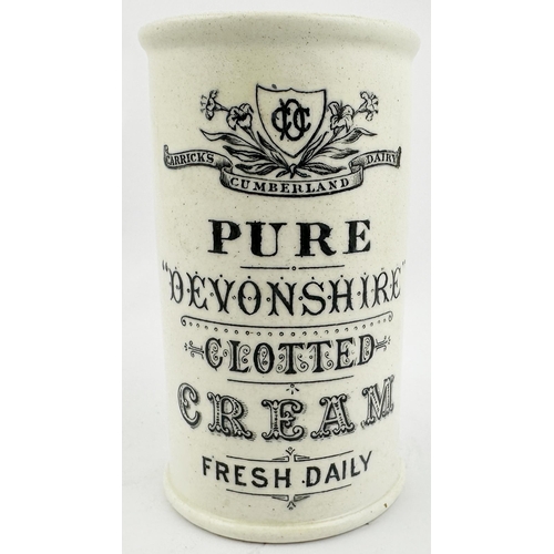 67 - CARRICKS CUMBERLAND CLOTTED CREAM POT. 4.7ins tall. Black transfer several decorative lines of writi... 