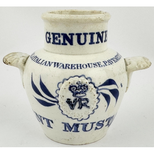 74 - BATTYS OIL & ITALIAN WAREHOUSE JAR. 3.6ins tall. Dark blue transfer PATENT MUSTARD. FINSBURY SQR/ LO... 