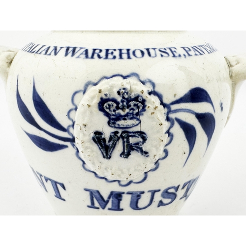 74 - BATTYS OIL & ITALIAN WAREHOUSE JAR. 3.6ins tall. Dark blue transfer PATENT MUSTARD. FINSBURY SQR/ LO... 