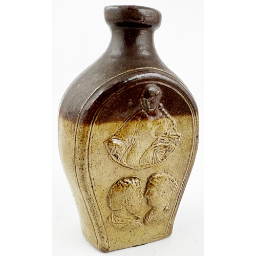 83 - EARLY SPRIGGED FLASK. Askey R361. 5.4ins tall, t.t. salt glaze, one side slightly darker than other.... 