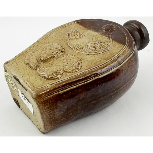 83 - EARLY SPRIGGED FLASK. Askey R361. 5.4ins tall, t.t. salt glaze, one side slightly darker than other.... 