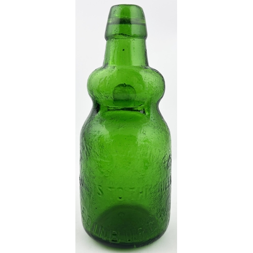 89 - EDINBURGH DUMPY GREEN BULB NECK CODD BOTTLE. 7.4ins tall. Vibrant green glass, very pronounced protr... 