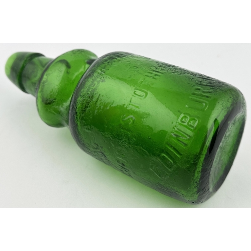 89 - EDINBURGH DUMPY GREEN BULB NECK CODD BOTTLE. 7.4ins tall. Vibrant green glass, very pronounced protr... 