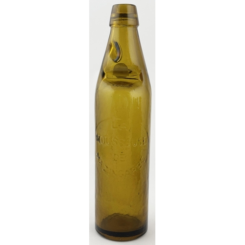 90 - EXTRA TALL FRENCH CODD BOTTLE. 11ins tall. An extraordinary golden amber glass very tall codd. To fr... 