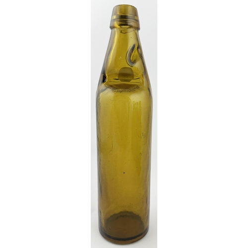 90 - EXTRA TALL FRENCH CODD BOTTLE. 11ins tall. An extraordinary golden amber glass very tall codd. To fr... 