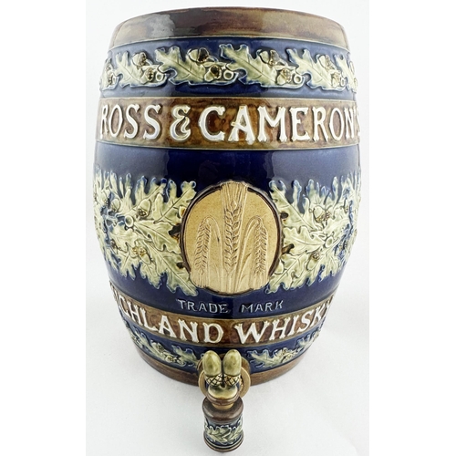 91 - ROSS & CAMERONS WHISKY BARREL WITH HIGHLANDER STOPPER. WG p246. Approx 22ins tall to top of stopper ... 