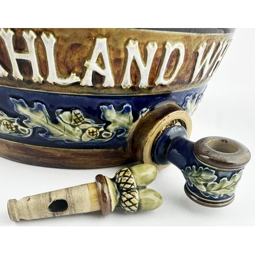91 - ROSS & CAMERONS WHISKY BARREL WITH HIGHLANDER STOPPER. WG p246. Approx 22ins tall to top of stopper ... 