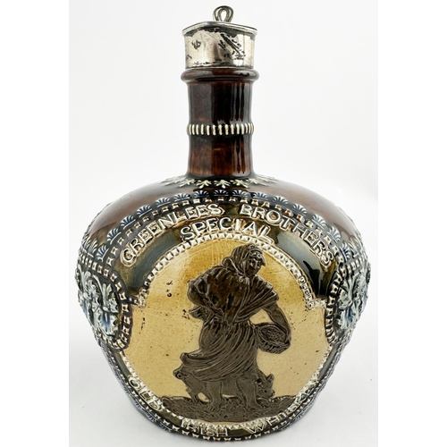 92 - GREENLEES BROTHERS SPECIAL OLD IRISH WHISKY JUG. WG p7.1ins to top of silver plated flip top. A trul... 