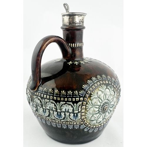 92 - GREENLEES BROTHERS SPECIAL OLD IRISH WHISKY JUG. WG p7.1ins to top of silver plated flip top. A trul... 