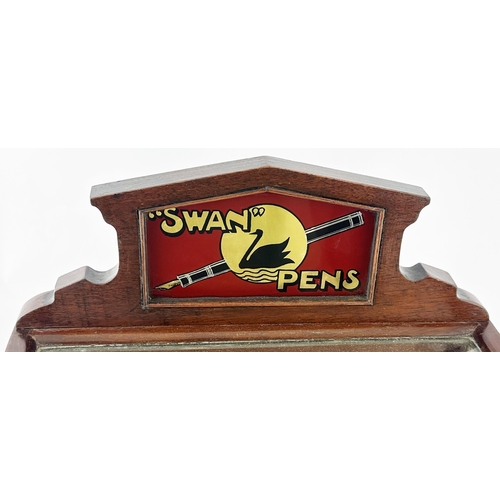 95 - SWAN PENS SHOP DISPLAY CABINET. 20.2 tall, base 11.3 x . A most attractive small size polished wood ... 