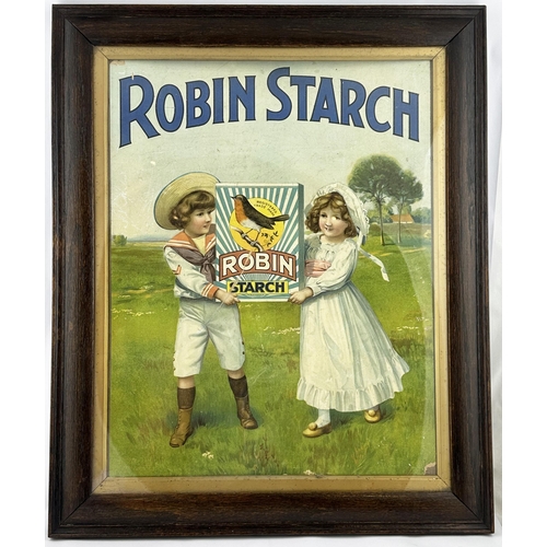 96 - ROBIN STARCH FRAMED SHOWCARD. Outer wooden frame 19.2 x 23ins. Appealing multi coloured image of 2 p... 