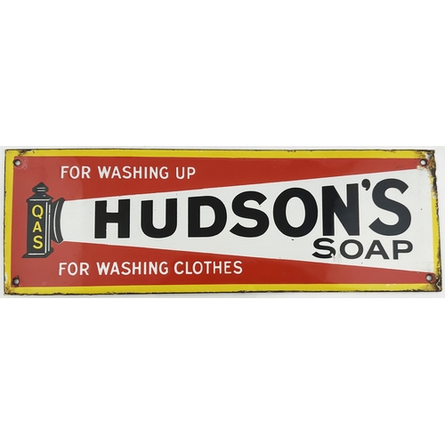 97 - HUDSONS SOAP ENAMEL SIGN. 15 x 5ins. A very rare small size classic Hudsons Soap enamel sign featuri... 
