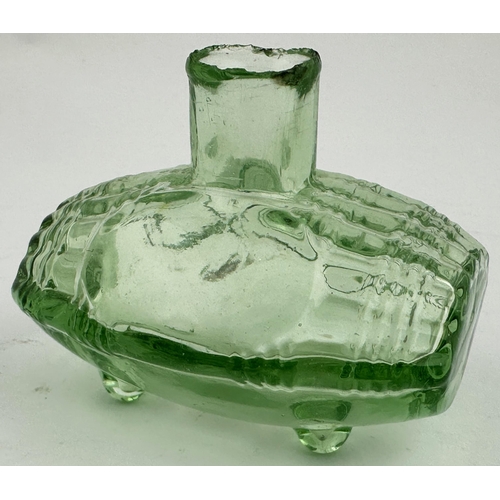 122 - FRENCH BASKET FIGURAL INK. 2.2ins tall, bright greeny aqua, sheared lip. Figural compressed barrel s... 