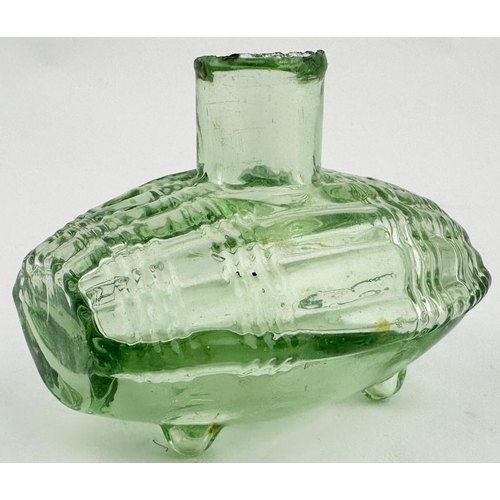 122 - FRENCH BASKET FIGURAL INK. 2.2ins tall, bright greeny aqua, sheared lip. Figural compressed barrel s... 