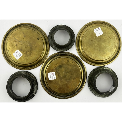 111 - BRASS BARREL KEG COLLARS & CHANGE TRAYS. Largest 4.75ins. SCARBORO, SHEFFIELD, WORKSOP, RETFORD & NE... 