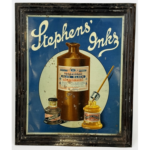 STEPHENS INKS TIN SIGN. 14.75 x 17.75ins.Two Stephens glass ink bottles ...