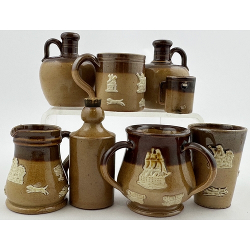 11 - ROYAL DOULTON MINIATURE GROUP. Tallest 2.25ins. Tankers, jugs, ginger beer. Damages. (